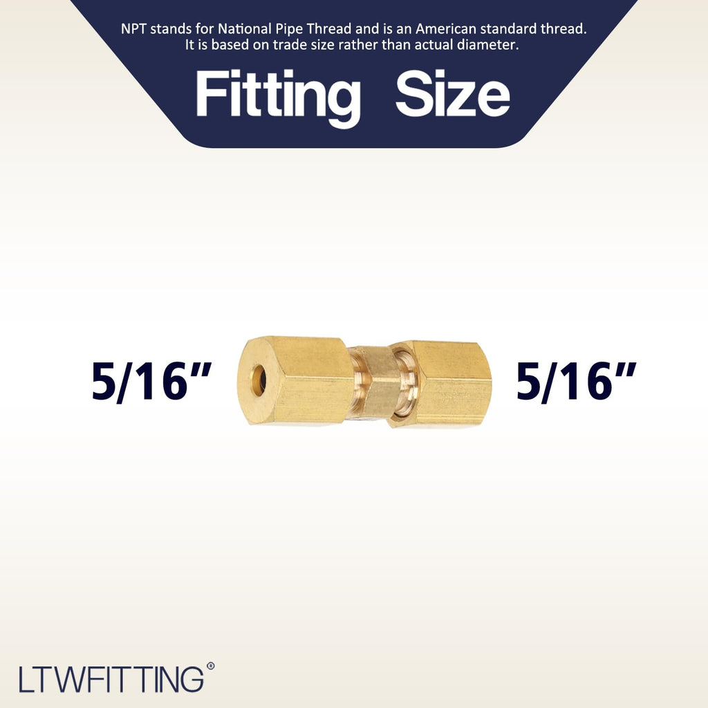 LTWFITTING 5/16-Inch OD Compression Union,Brass Compression Fitting(Pack of 10)