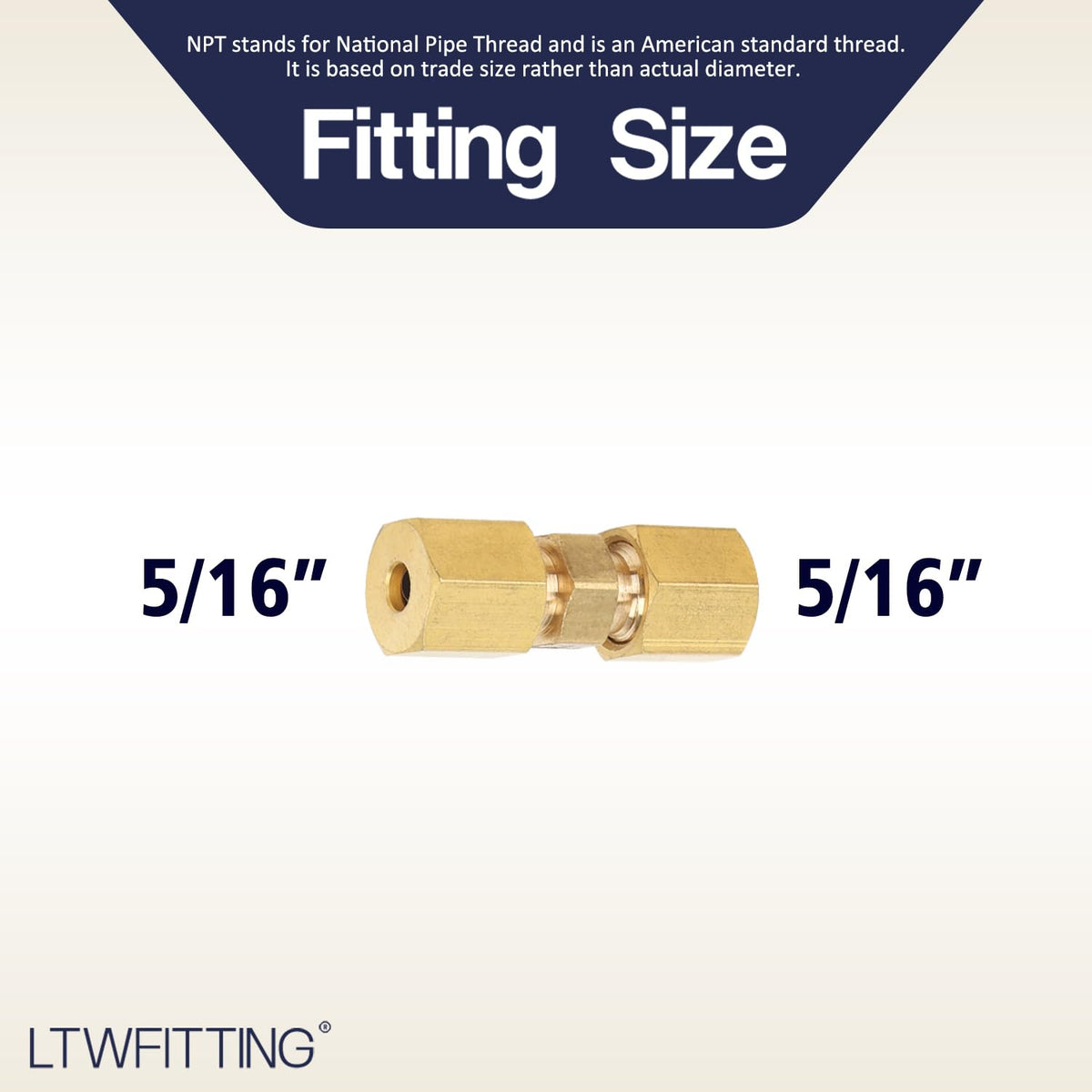 LTWFITTING 5/16-Inch OD Compression Union,Brass Compression Fitting(Pack of 10)
