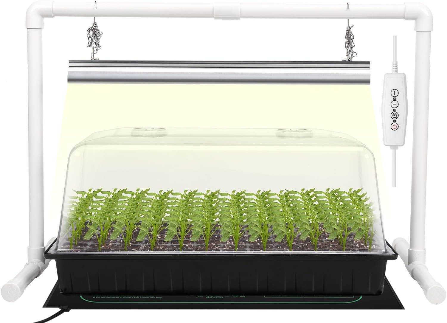 1020 Size Seed Starter Kit with Grow Light and Heat Mat | 7" Humidity Dome, 6x12 Cell Seed Starter Tray