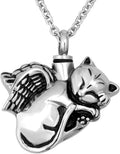 Cute Angel Cat Pet Urn Necklace for Ashes Cremation Jewelry Memorial Animal Stainless Steel Pendant Ashes Holder