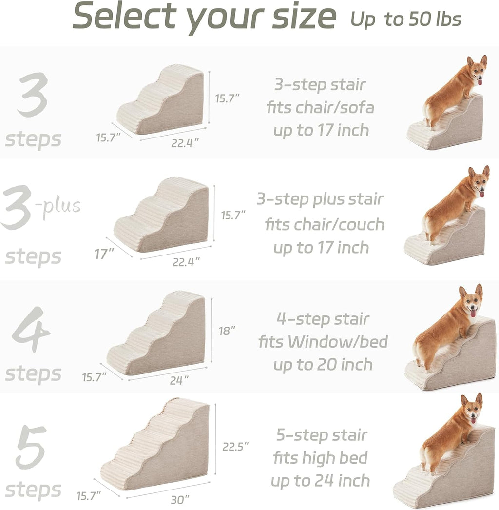 Dog Stairs for Small Dogs & Cats 15.7" H, High Density Foam Dog Steps Ramp for Couch Sofa and Chair, Pet Stairs with