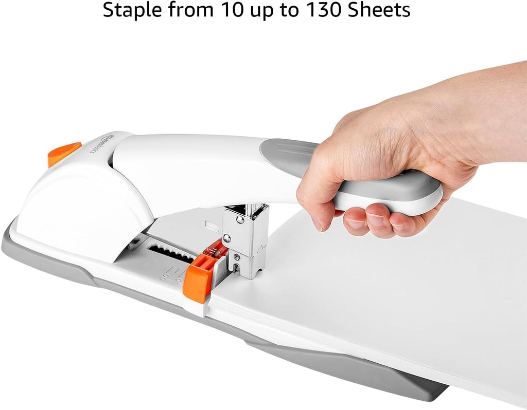 Heavy-Duty Desktop Stapler, 130 Sheets High Capacity, Sturdy with Jammed Staple Remover Mechanism, 5/8" Staples, White