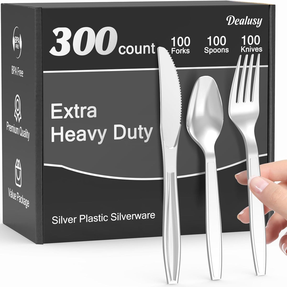300 Count Extra Heavy Duty Silver Plastic Silverware