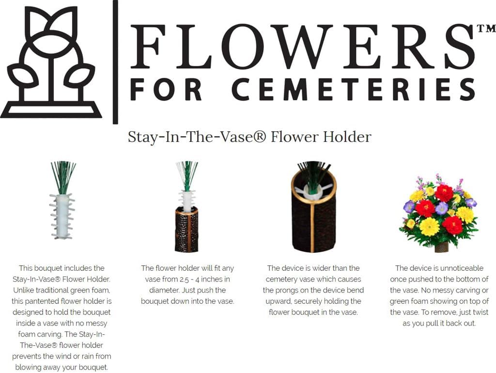 Artificial Cemetery Flowers - Gravesite Flowers - Multi Color Roses - (1) Headstone Flower Saddle & (1) Matching
