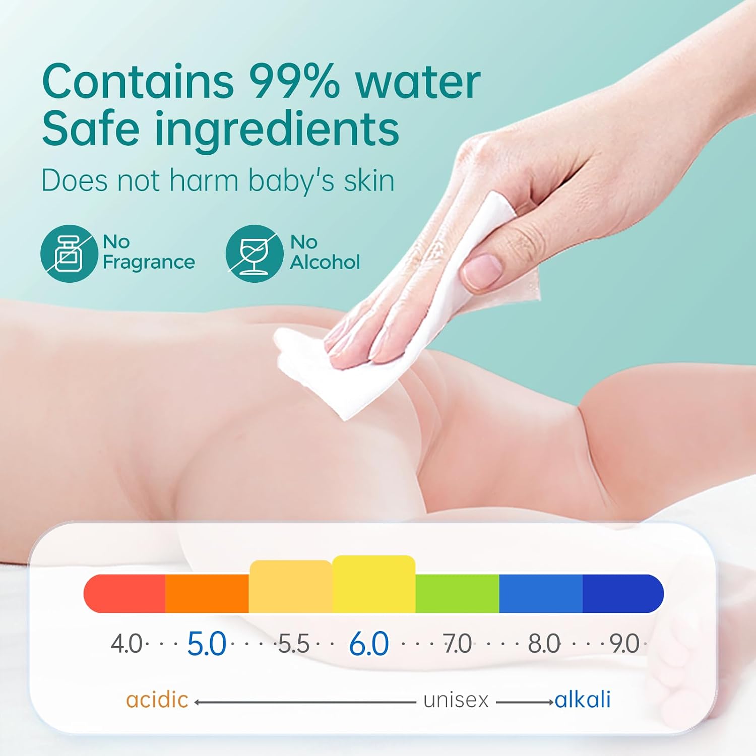 Baby Wipes, Diaper Wipe for Sensitive Skin, 99% Water Based, Hypoallergenic, Unscented & Alcohol-free 3 Flip-Top