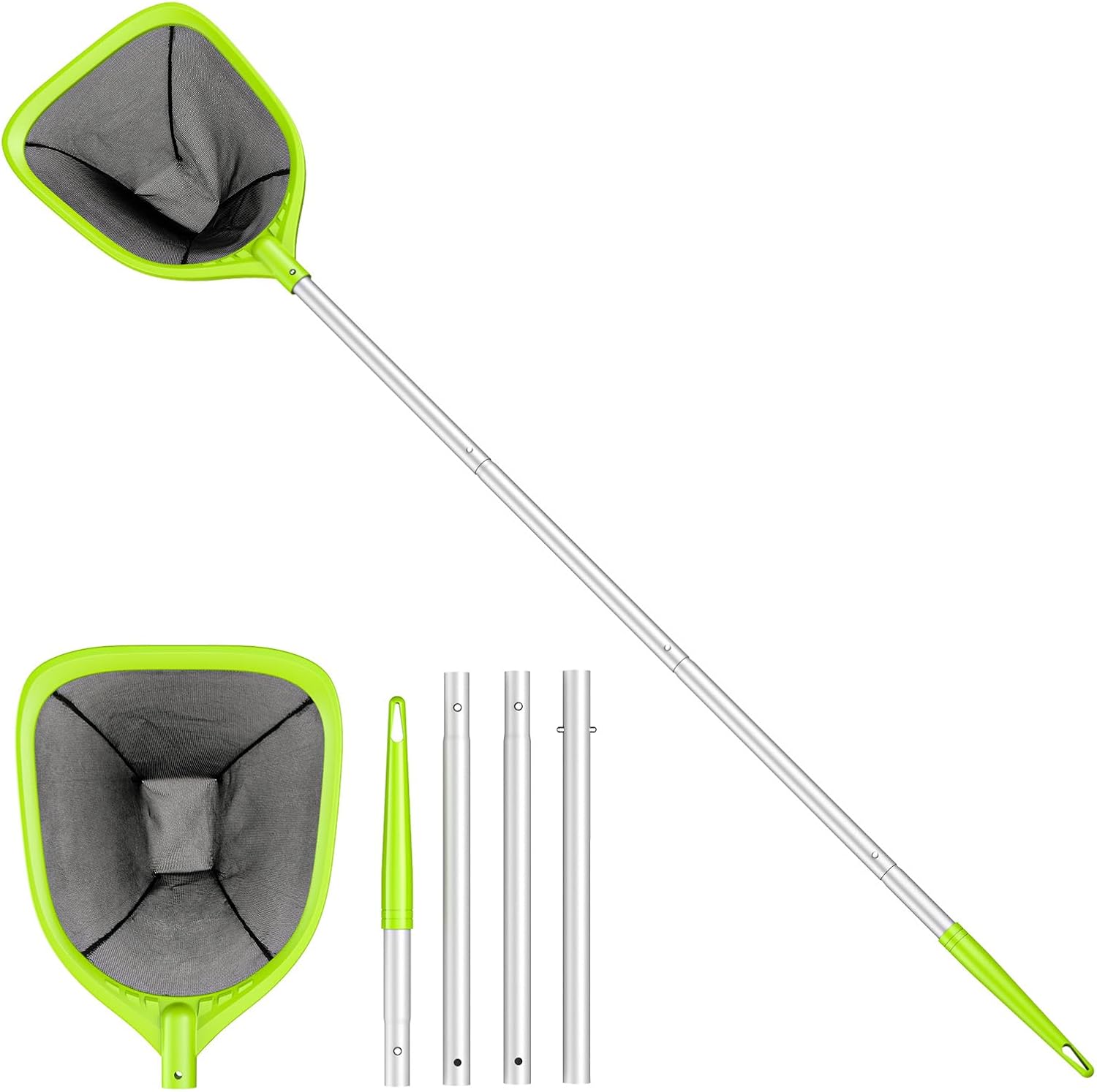 Swimming Pool Skimmer Net 57 inches, Leaf Rake Net with 4 Section Telescopic Aluminum Pole for Fast Cleaning Ponds