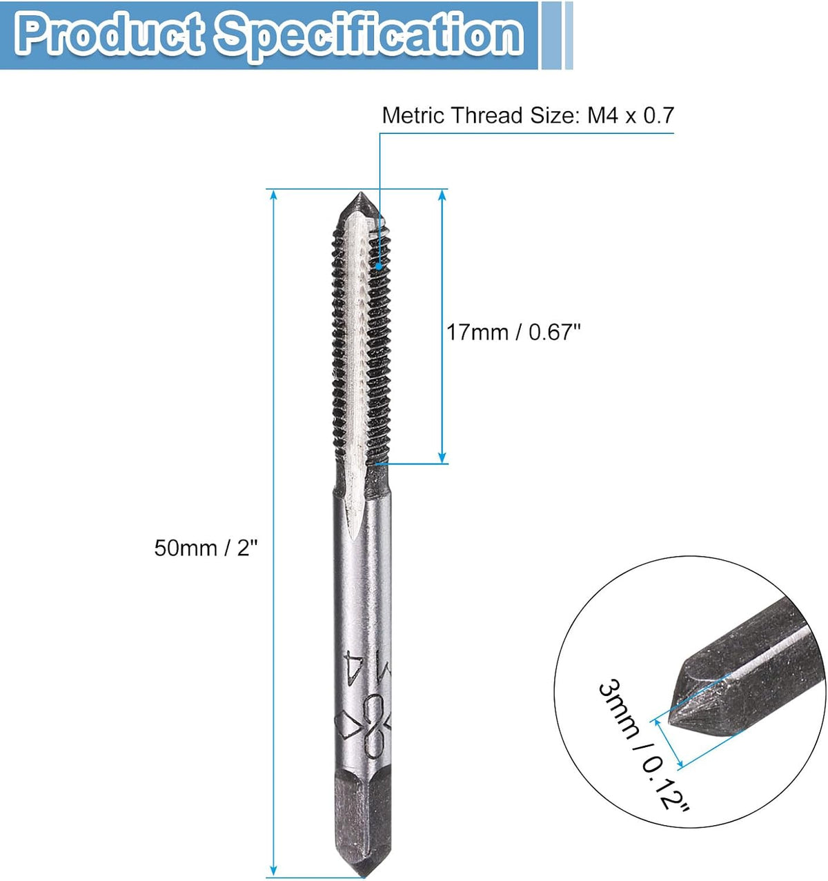 uxcell 4 Set Metric Hand Taps, M4 x 0.7 H2 Thread Taper + Bottom Tap, 9CrSi Alloy Tool Steel Screw Threading Milling Tapping Tool Kit