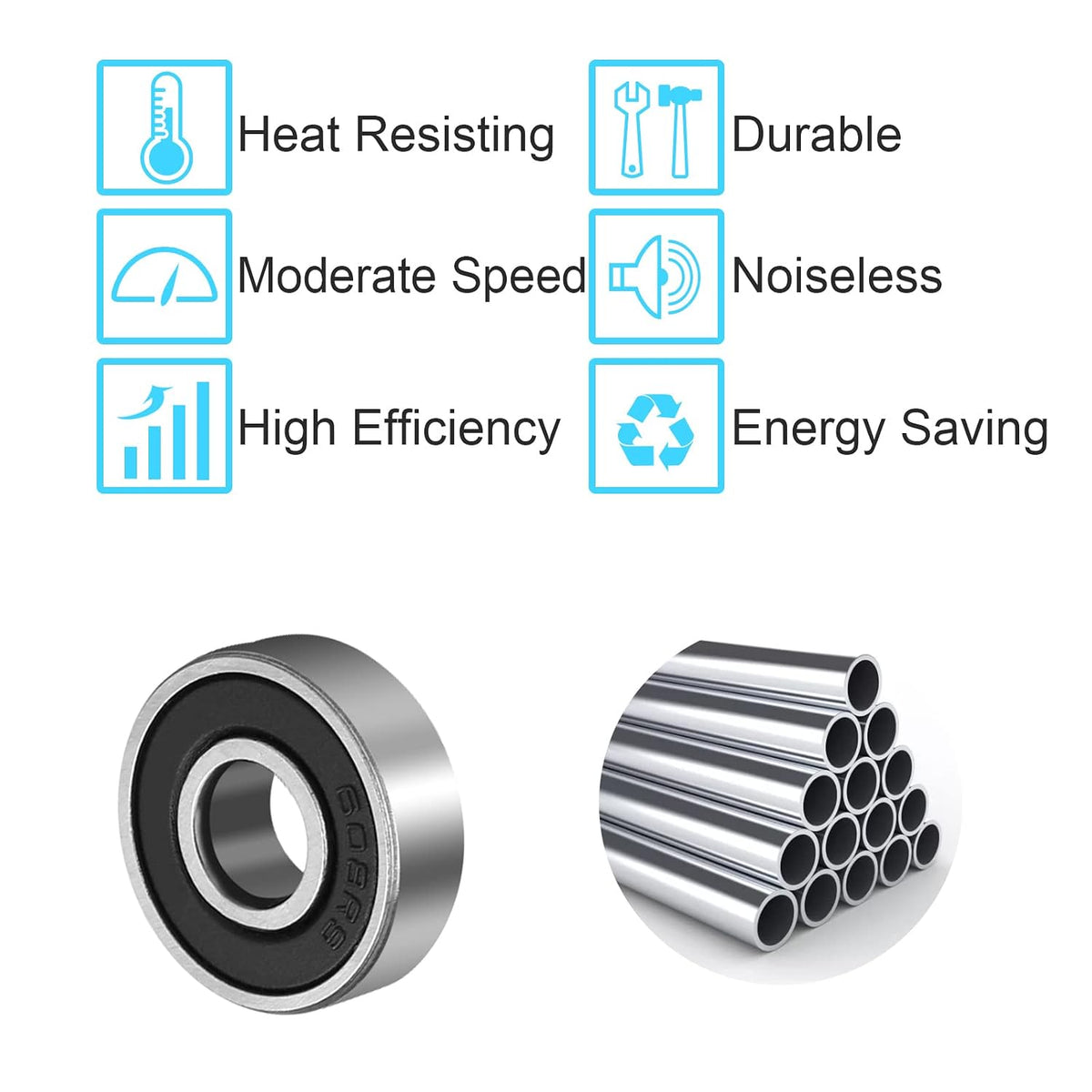 22pcs 608 2RS Ball Bearings - 608-RS Bearing Steel Double Rubber Sealed Miniature Deep Groove Ball Bearings (8mm x 22mm x 7mm)