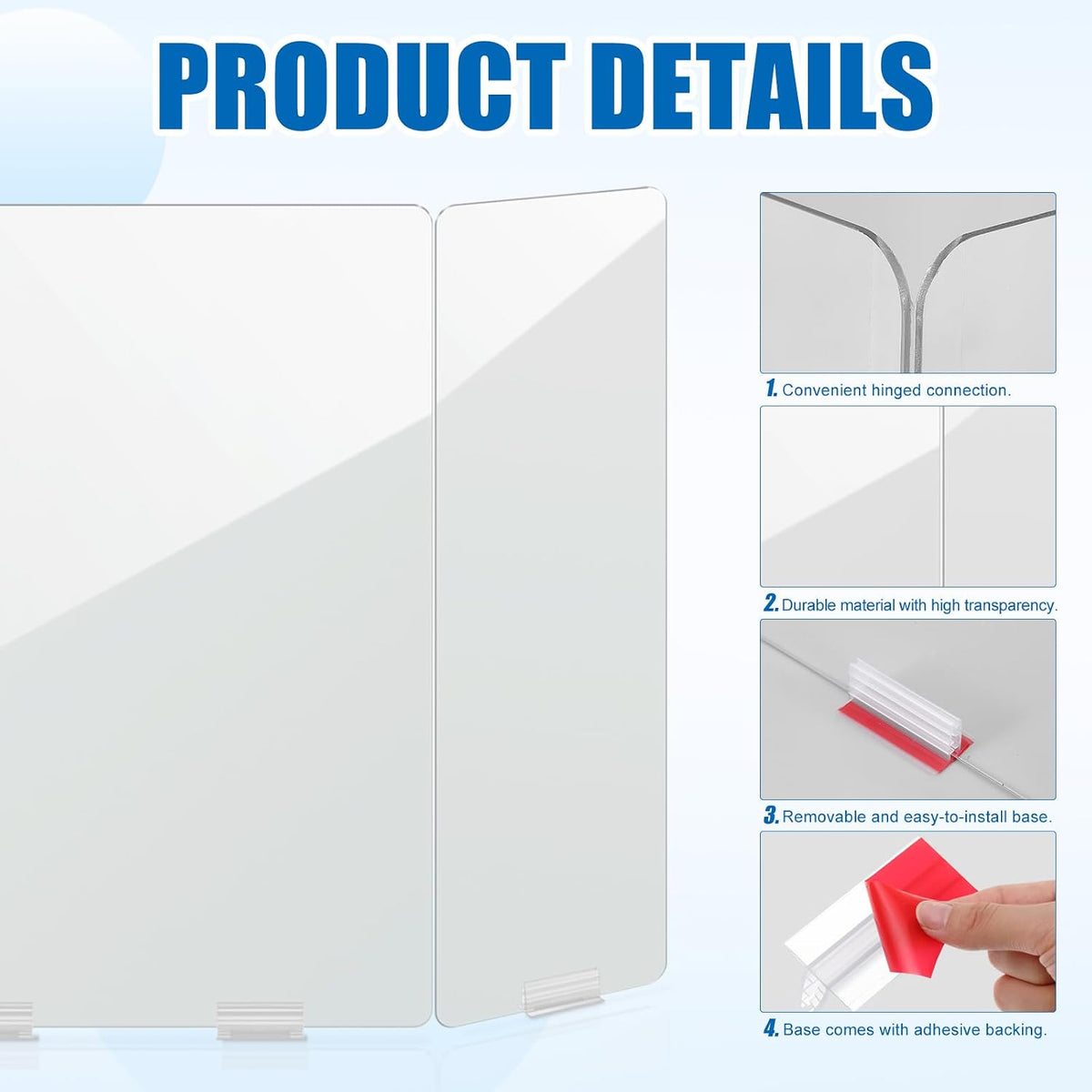 Foldable 3-Panel Sneeze Guard for Counter 24" x 32" Large Plastic Shield for Desk Office School Retail Stores Acrylic