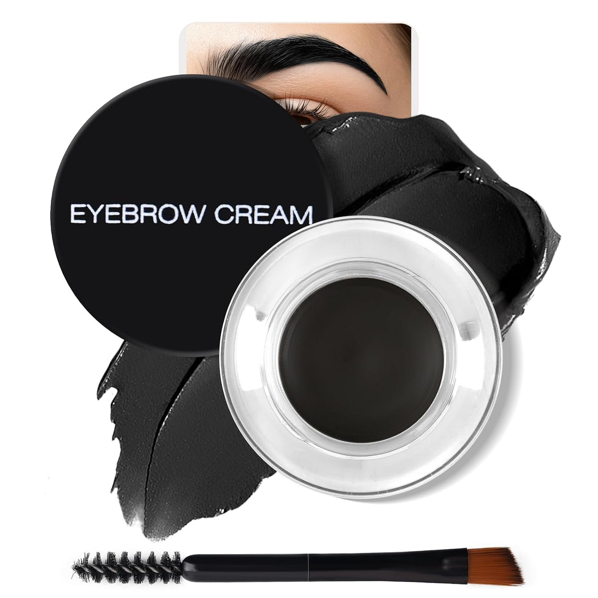Brow Pomade with Brush, Waterproof & Long-Lasting, # #04 Black