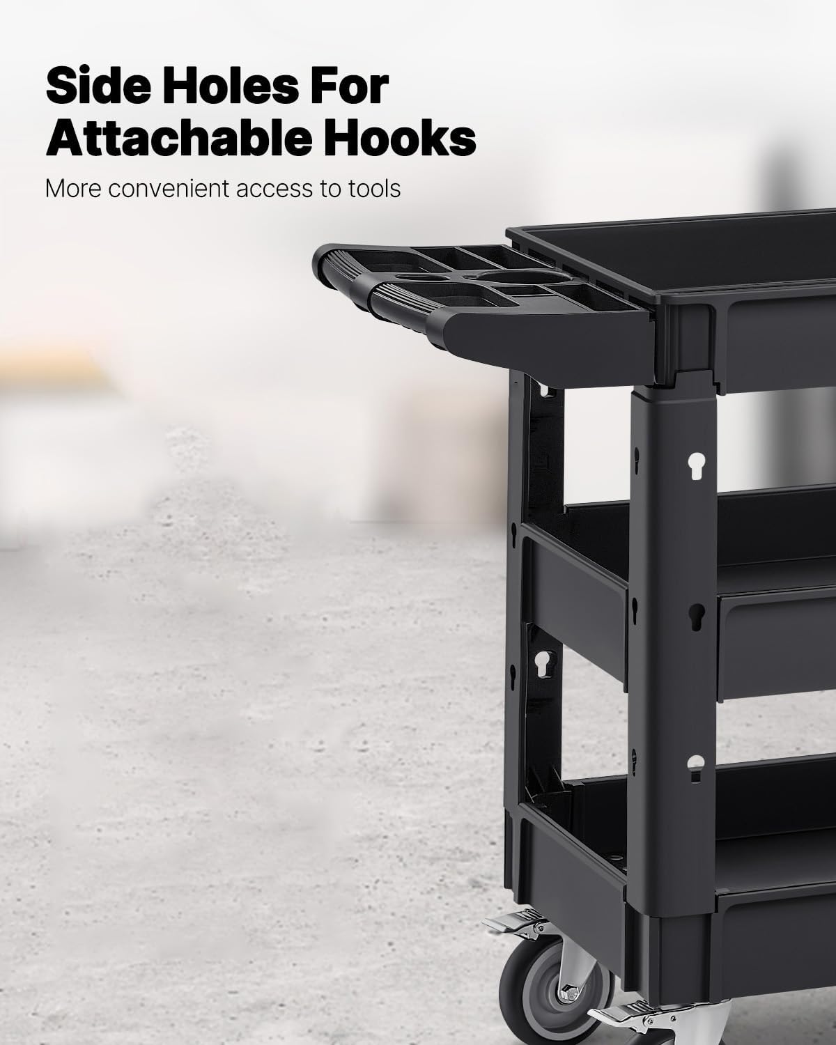 Utility Cart, 3-Tier Plastic Service Cart with 550LBS Capacity, 360° Swivel Casters (Including 2 Locking Wheels)