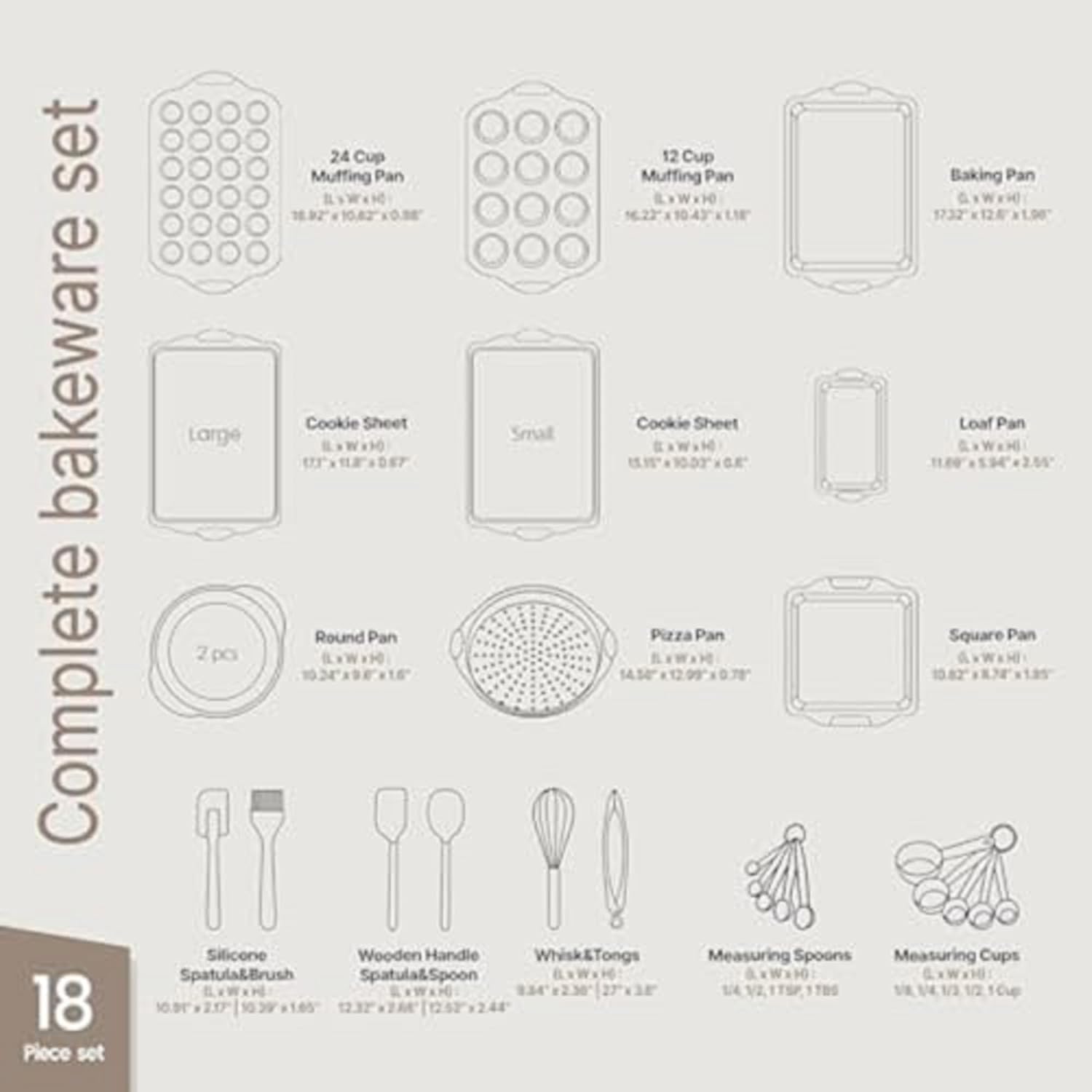 18-Piece Deluxe Nonstick Carbon Steel Bakeware Set - Professional Kitchen Oven Baking Pans with White Silicone