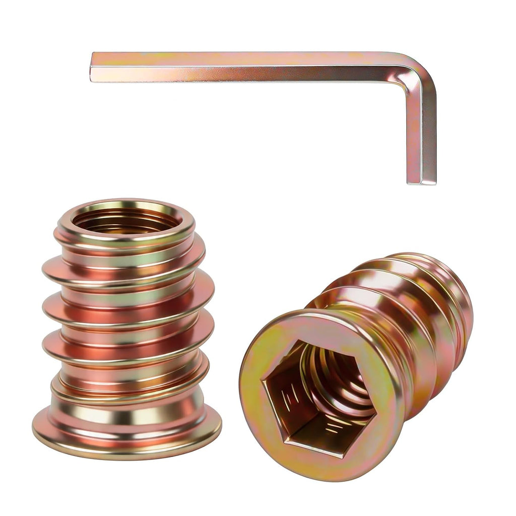 M8 x 15mm Threaded Inserts for Wood, Zinc Plated Carbon Steel Hex Socket Drive Insert Nuts for Wood Furniture, Hex Spanner Included, 40 PCS