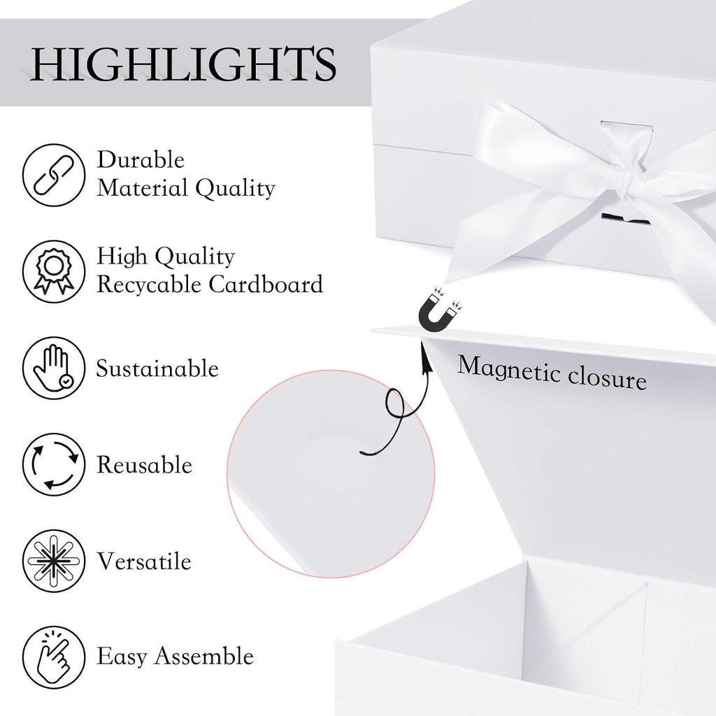 White Gift Box with Ribbon Magnetic Lids 1 Pack