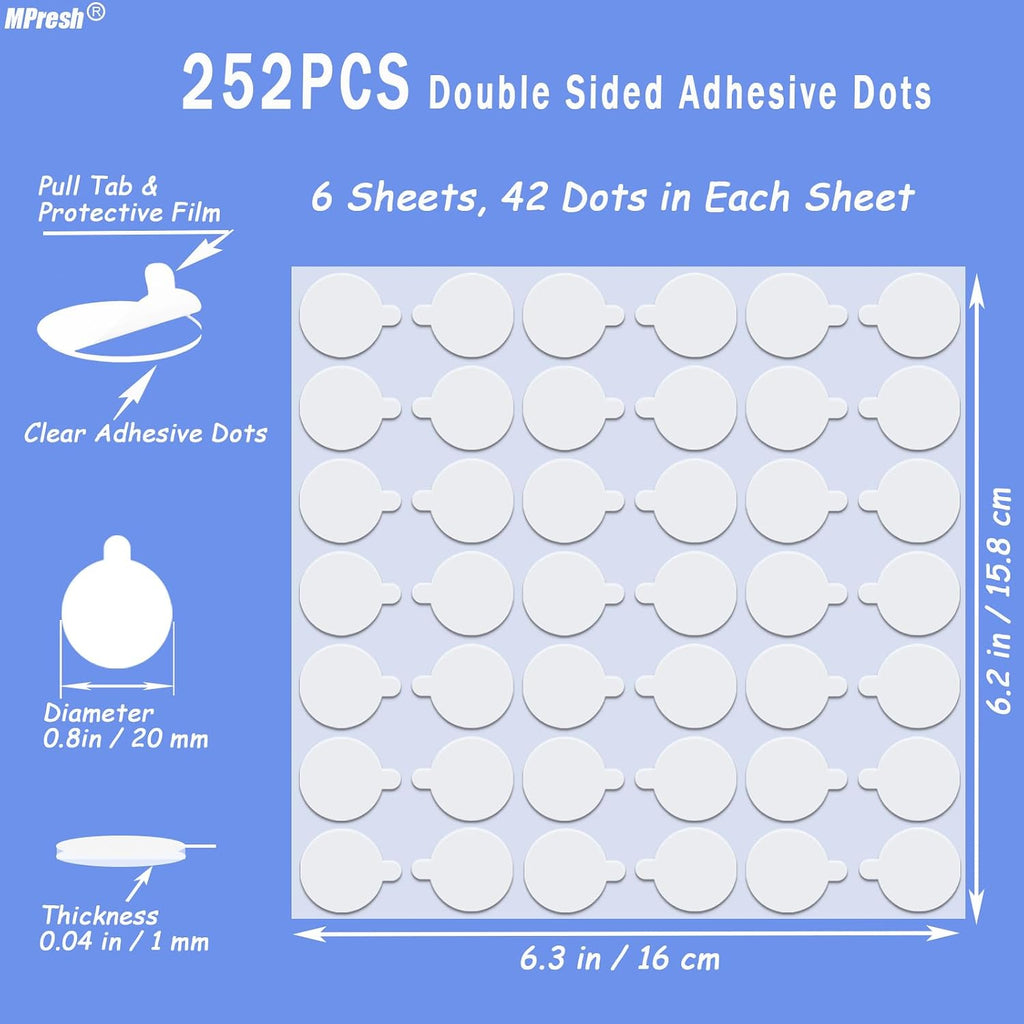 Double Sided Tape, Adhesive Dots (252Pcs, 0.79"), Sticky Tack, Poster Putty
