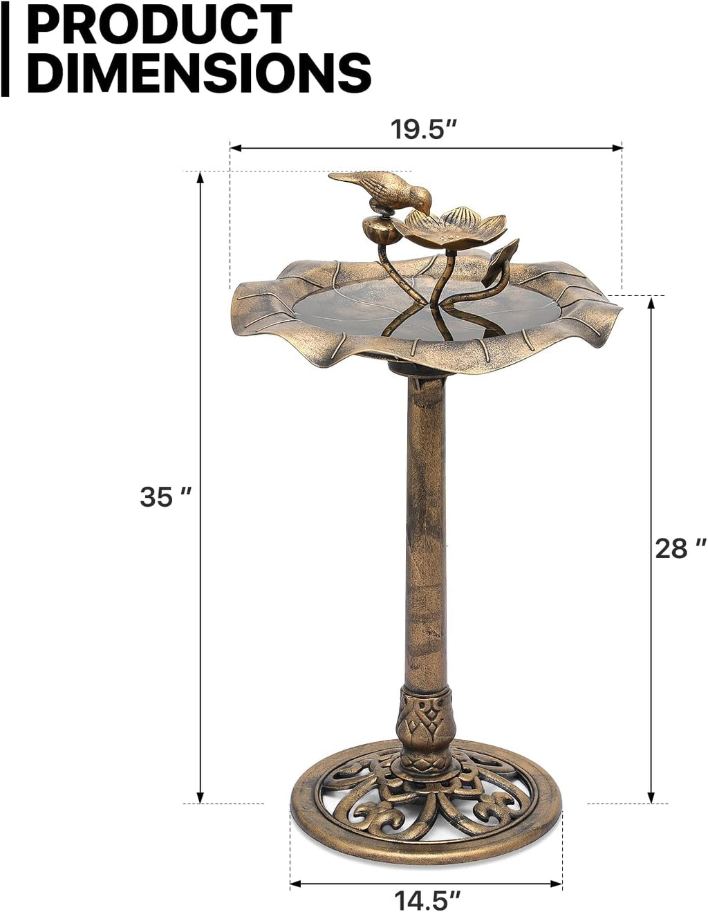 28" Pedestal Bird Bath, 2 Tiers Tall, 5L Water Capacity, Bronze