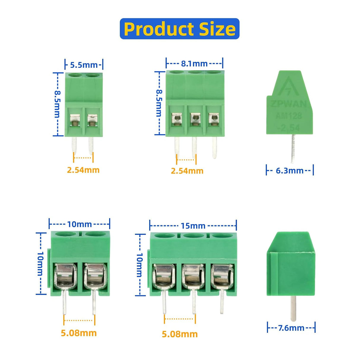 85 Pcs Screw Terminal Block Kit 2.54 mm 5.08 mm Pitch for PCB Perf Board Breadboard Circuit Connector