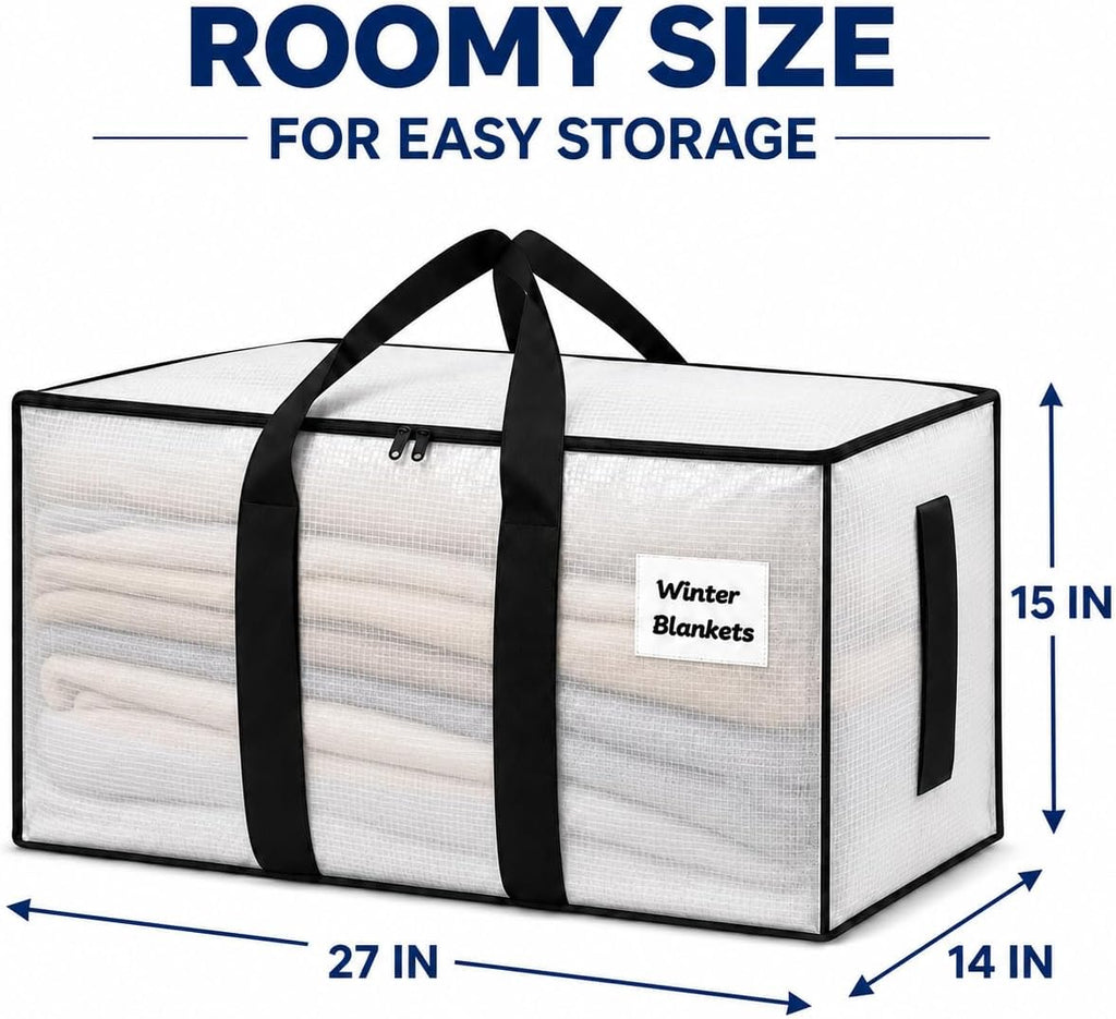 Moving Bags with Handles, 4 Pack Large Storage Bags for Moving, Heavy Duty PP Clothes Storage Bags with Zipper