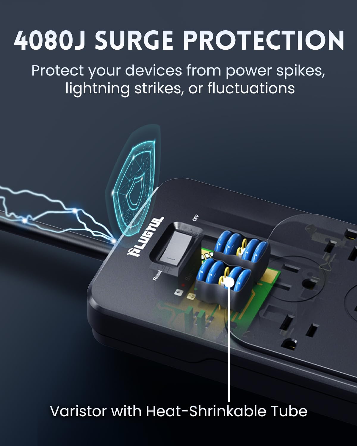 Surge Protector Power Strip 5FT | Black Surge Protector with 12 Outlets - Spacious Design for Large Plugs, Flat Plug