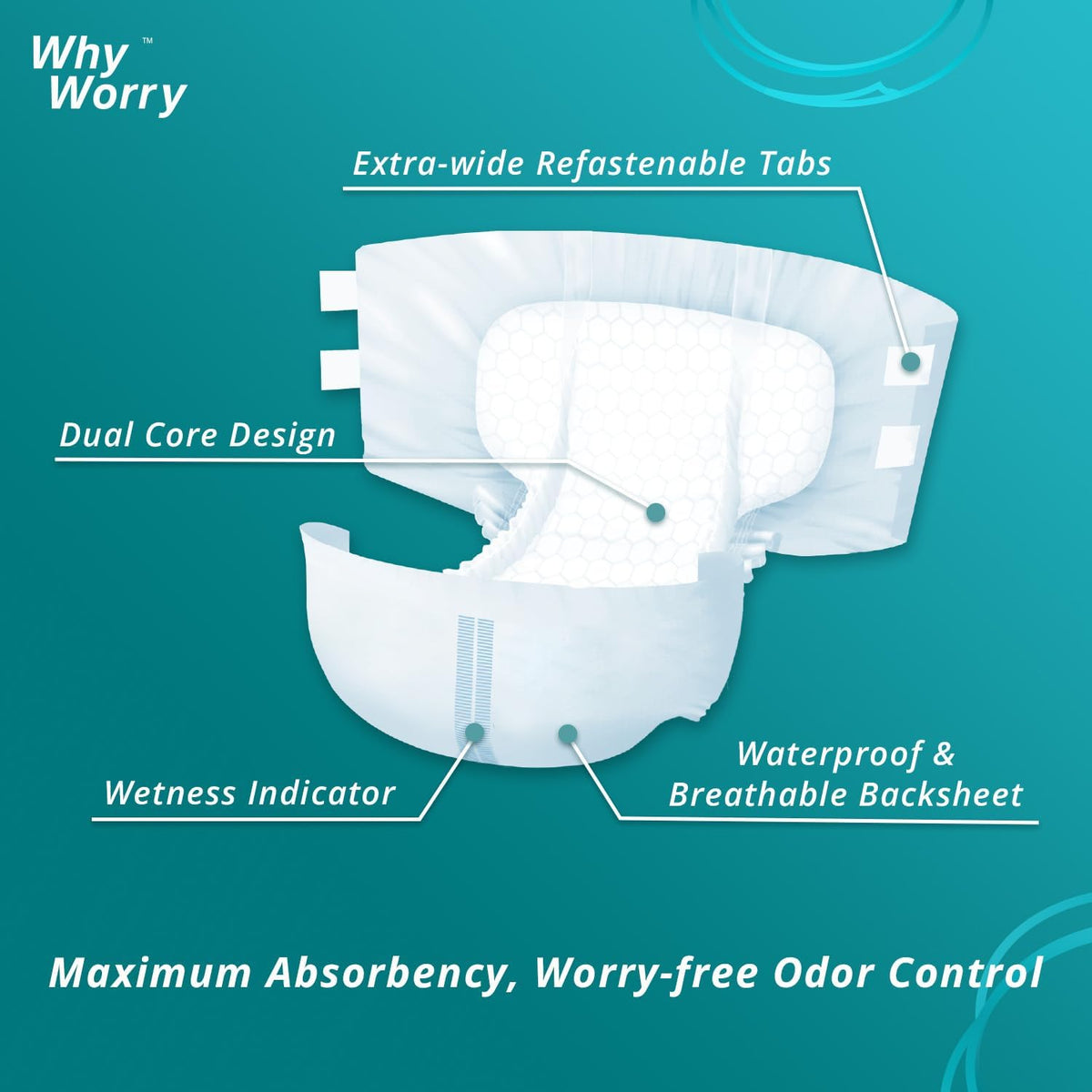 Adult Diapers with Tabs, Maximum Absorbency, Medium, 15 Count