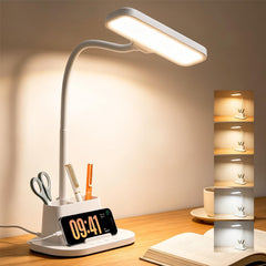 LED Desk Lamp for Dorm Small Desk Lamp with Pen Holder 5 Color Modes White | Dimmable Touch Control, USB Charging