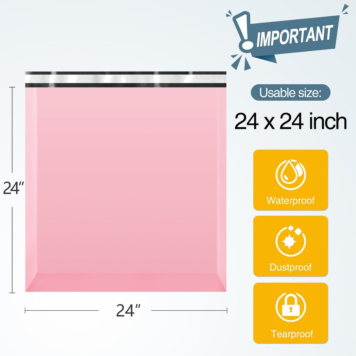 Large Poly Mailers 24x24 for Shipping Clothes Light Pink, 50pcs
