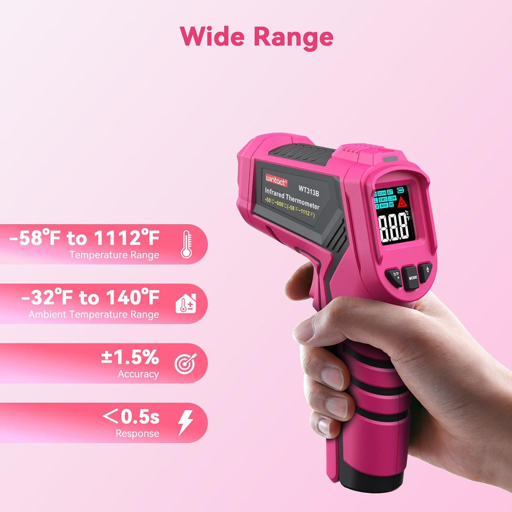 Infrared Thermometer, Surface Temperature Gun Pink -58℉ to 1112℉