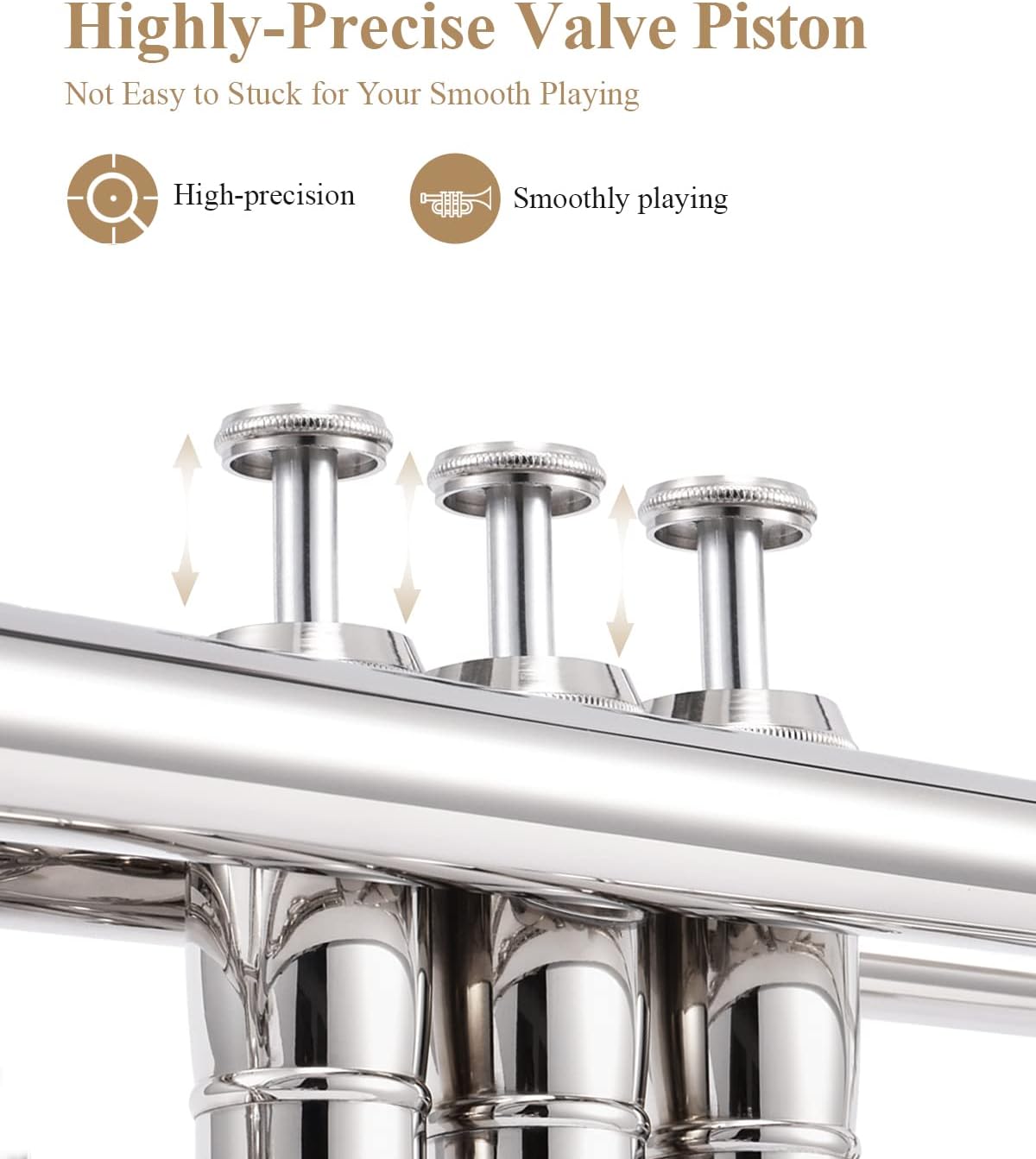 Bb Standard Trumpet Set for Beginner, Brass Student Trumpet Instrument with Hard Case, Cleaning Kit, 7C Mouthpiece