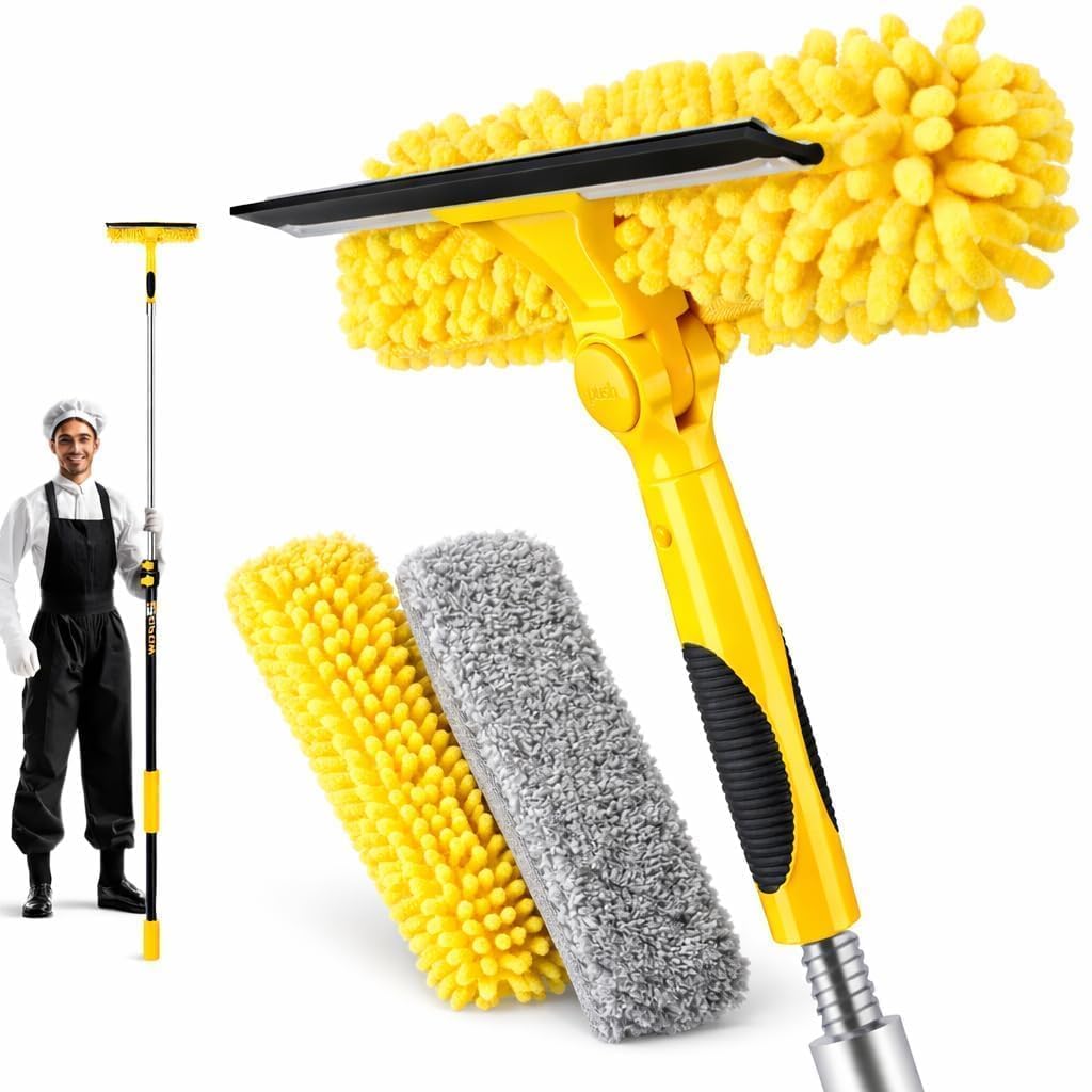 20 Feet High Reach Squeegee Window Cleaner Kit with 5-12Ft Extension Pole