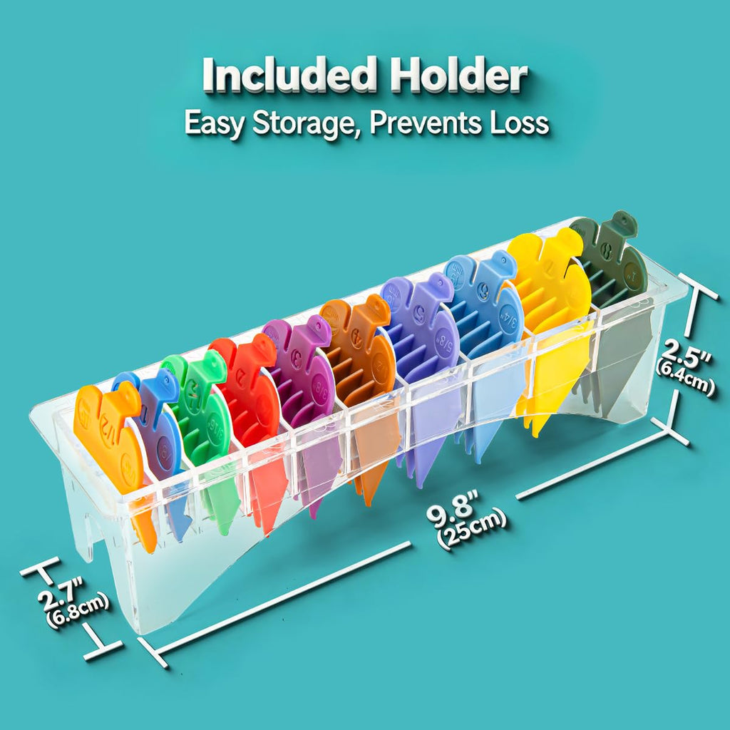 Clipper Guards Set for Most Wahl Clippers with Holder, 10Pcs, Color-Coded | Color-coded, with Organizer, 10Pcs Set