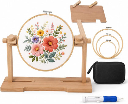 Embroidery Kit Hoop Stand for Beginners, Cross Stitch Kit, Punch Needle Kit | Adjustable Embroidery Hoop Stand, Cross