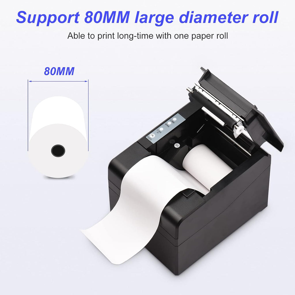 Thermal Receipt Printer 80mm Desktop Direct Thermal Printing USB Connection 300mm/s High Speed with Auto Cutter