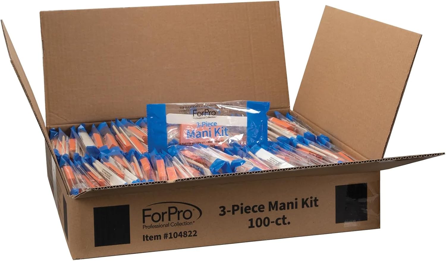 ForPro 3-Piece Mani Kit, 100-Count, Individually-Packed Manicure Set, White Wood Nail File 80/100 Grit, Orange Mini