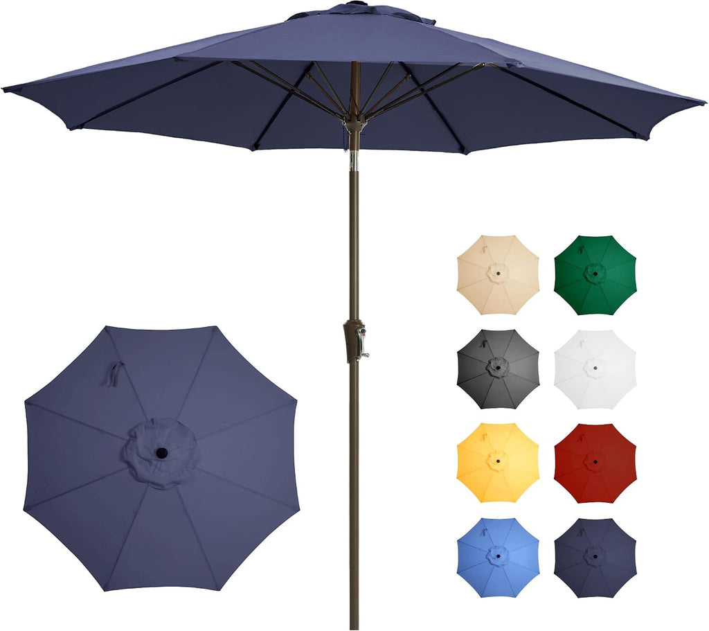 9 FT Outdoor Umbrella Patio Table Umbrella Fiberglass Frame Navy