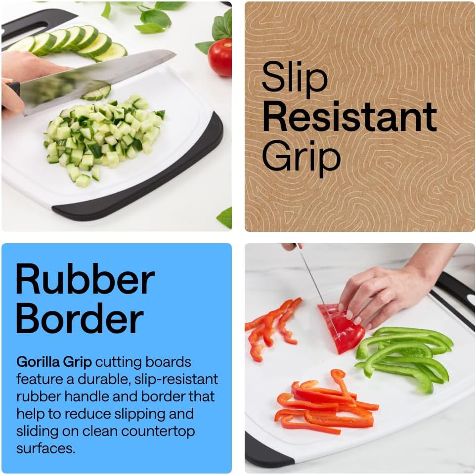BPA-Free Reversible Kitchen Cutting Board Set of 3, US Designed, Nonporous, Juice Grooves Catch Liquid, Slip