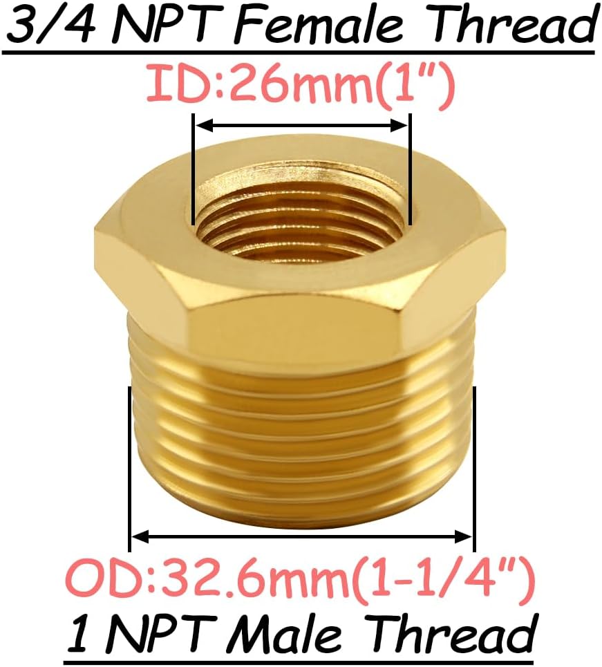 Uenede Brass 1" NPT Male to 3/4" NPT Female Reducer Bushing, 4PCS