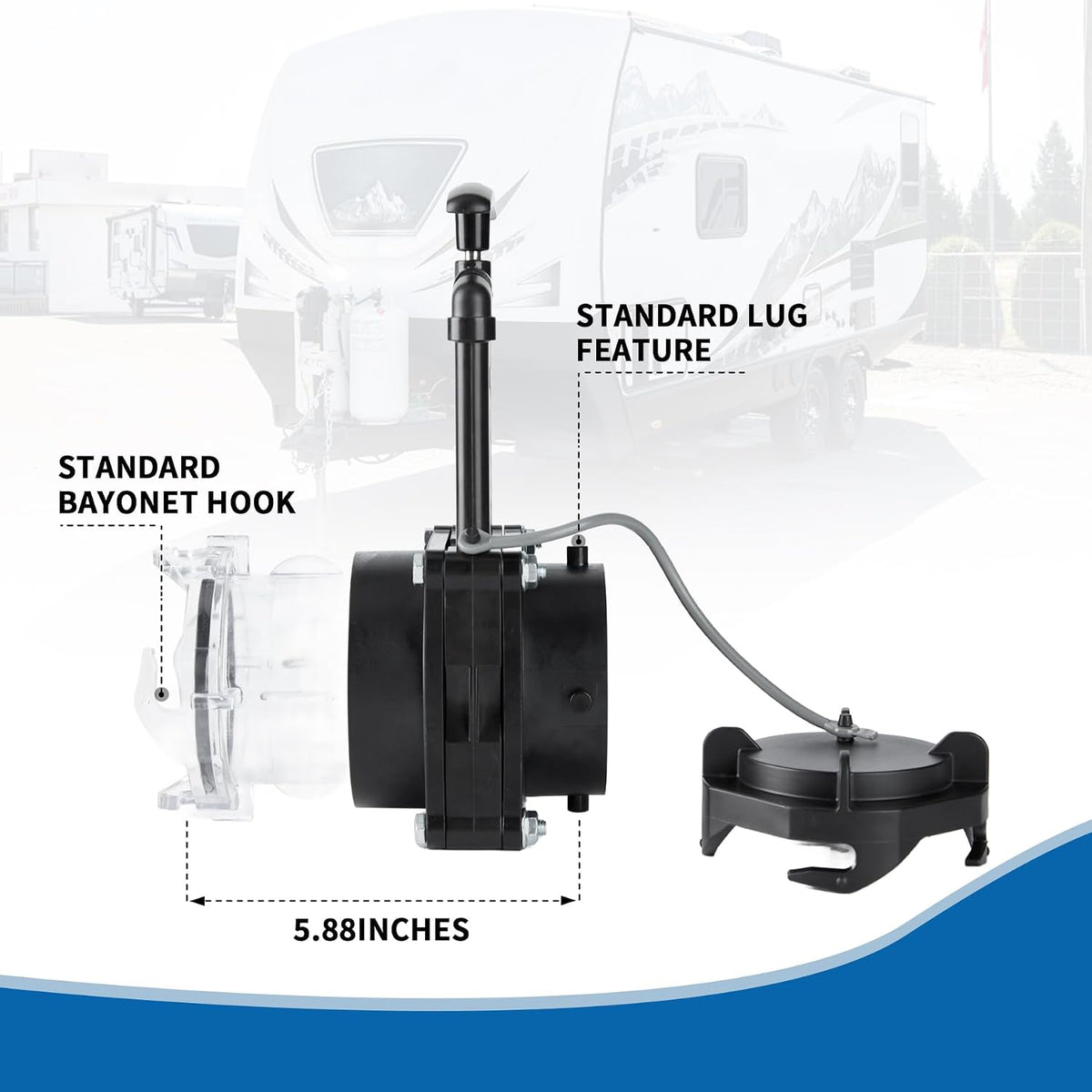 Twist-On Waste Valve RV Gate Valve, Black & Clear, 1Pack (8049)