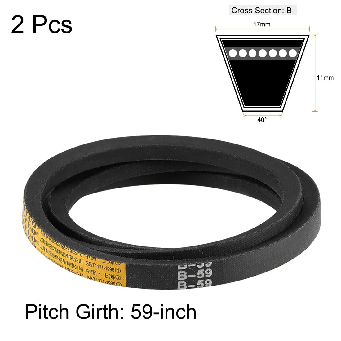 uxcell B59 V-Belts 59" Pitch Length, B-Section Rubber Drive Belt 2pcs
