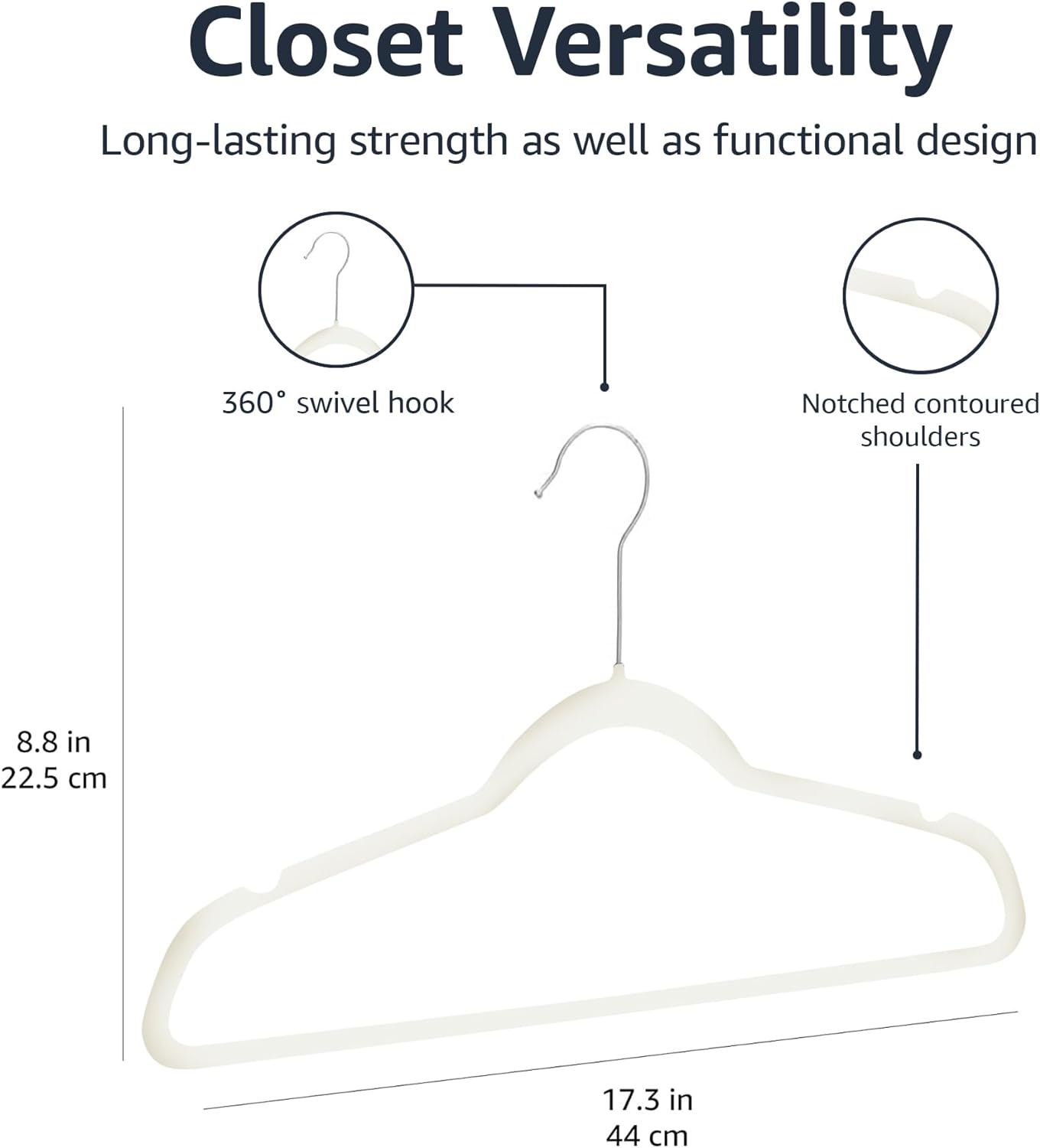 Slim Velvet Non-Slip Space Saving Suit Clothes Hangers with Shoulder Notches for Closet Organization, Ivory/Silver