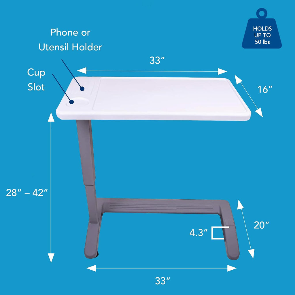 Rolling Overbed Table, Hospital Bed Table, Laptop Tables for Recliner, Bed, Bedside and Sofa, Computer Tables
