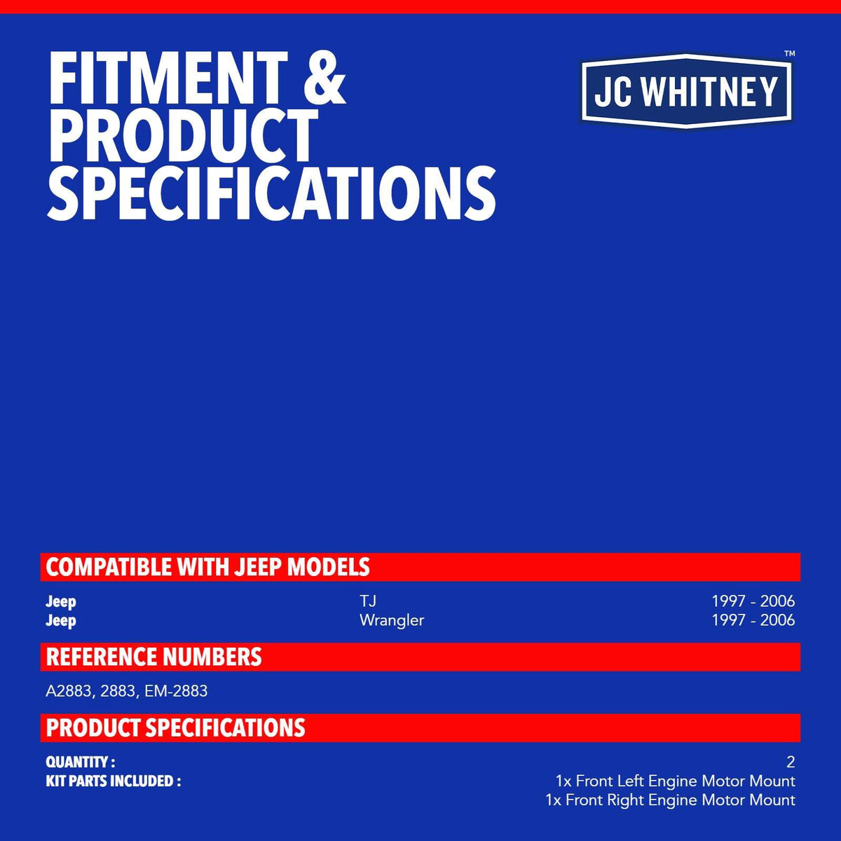 JC Whitney 2Pcs Front Engine Motor Mount Kit