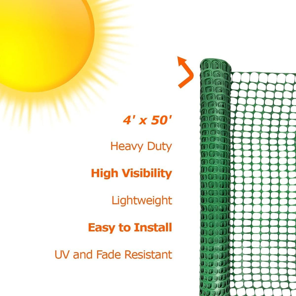 Ashman Plastic Mesh Fence, 4'x50' Feet, 1 Roll, Green, Construction Barrier Netting, Garden Fencing, Fences Wrap