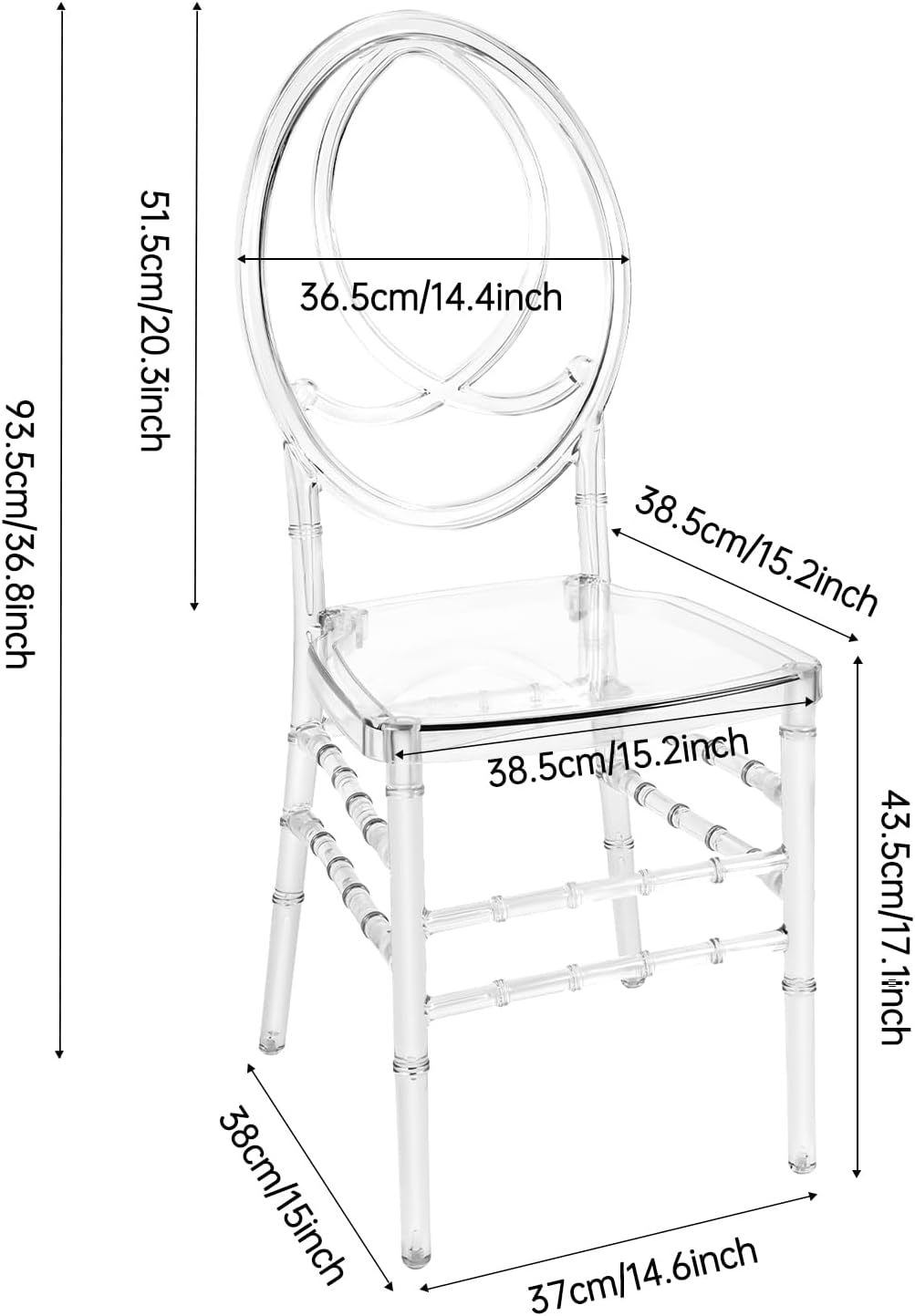 Clear Acrylic Chiavari Chairs, 4 of Modern Transparent Dining Chairs Set High-Back Stackable Crystal Dining Chairs
