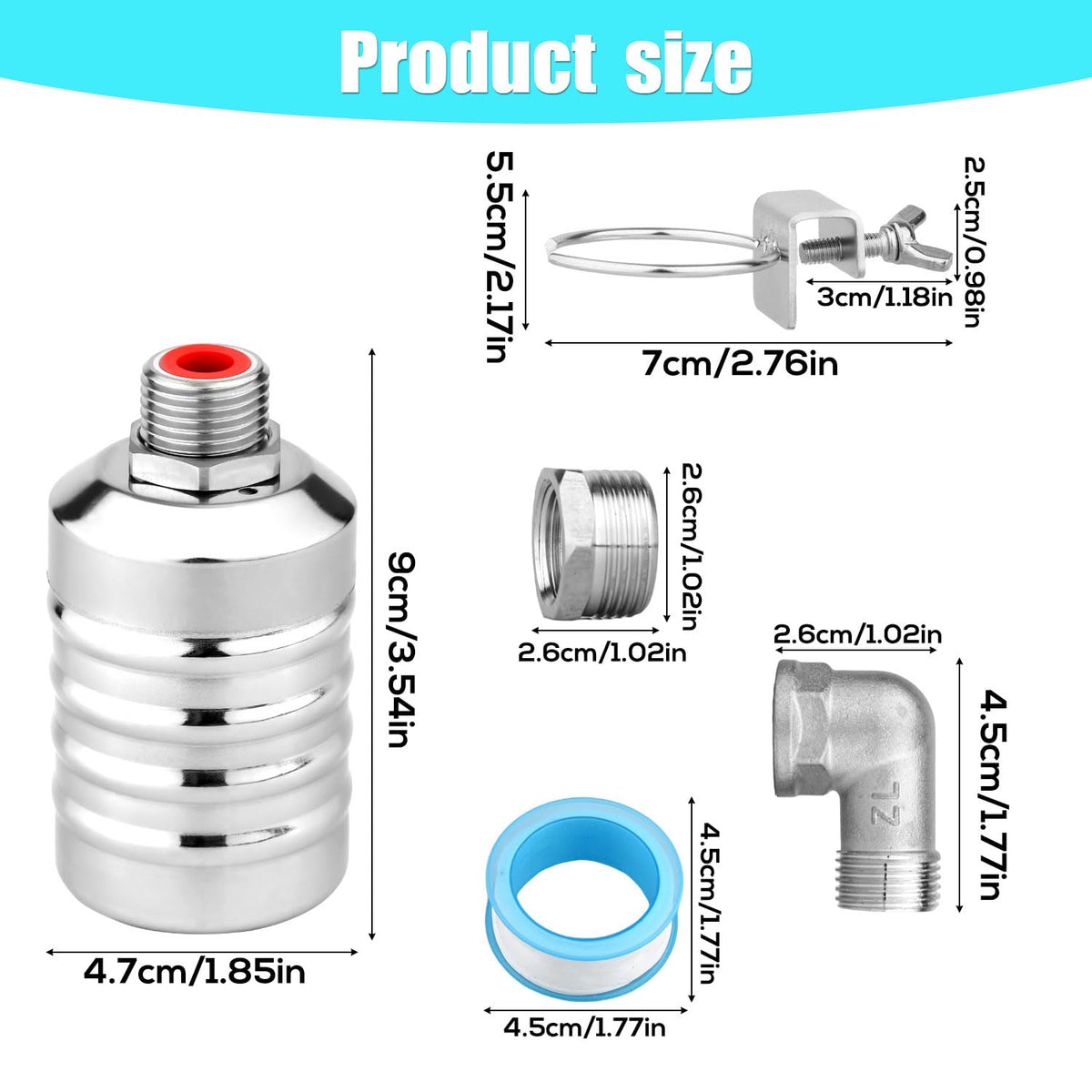2pcs Water Float Valve, Stainless Steel Automatic Water Level