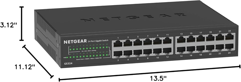 24-Port Gigabit Ethernet Unmanaged Network Switch (GS324) | Essential Model, Desktop, Wall, or Rack Mount