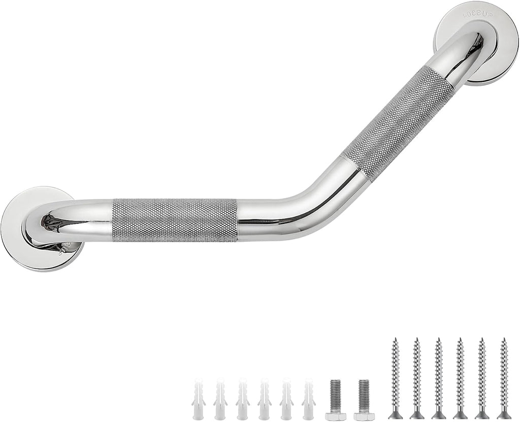 Grab Bars for Bathtubs and Showers- 1-1/4 x 16 Angled Shower Grab Bar for Seniors Knurled Stainless Steel Handicap