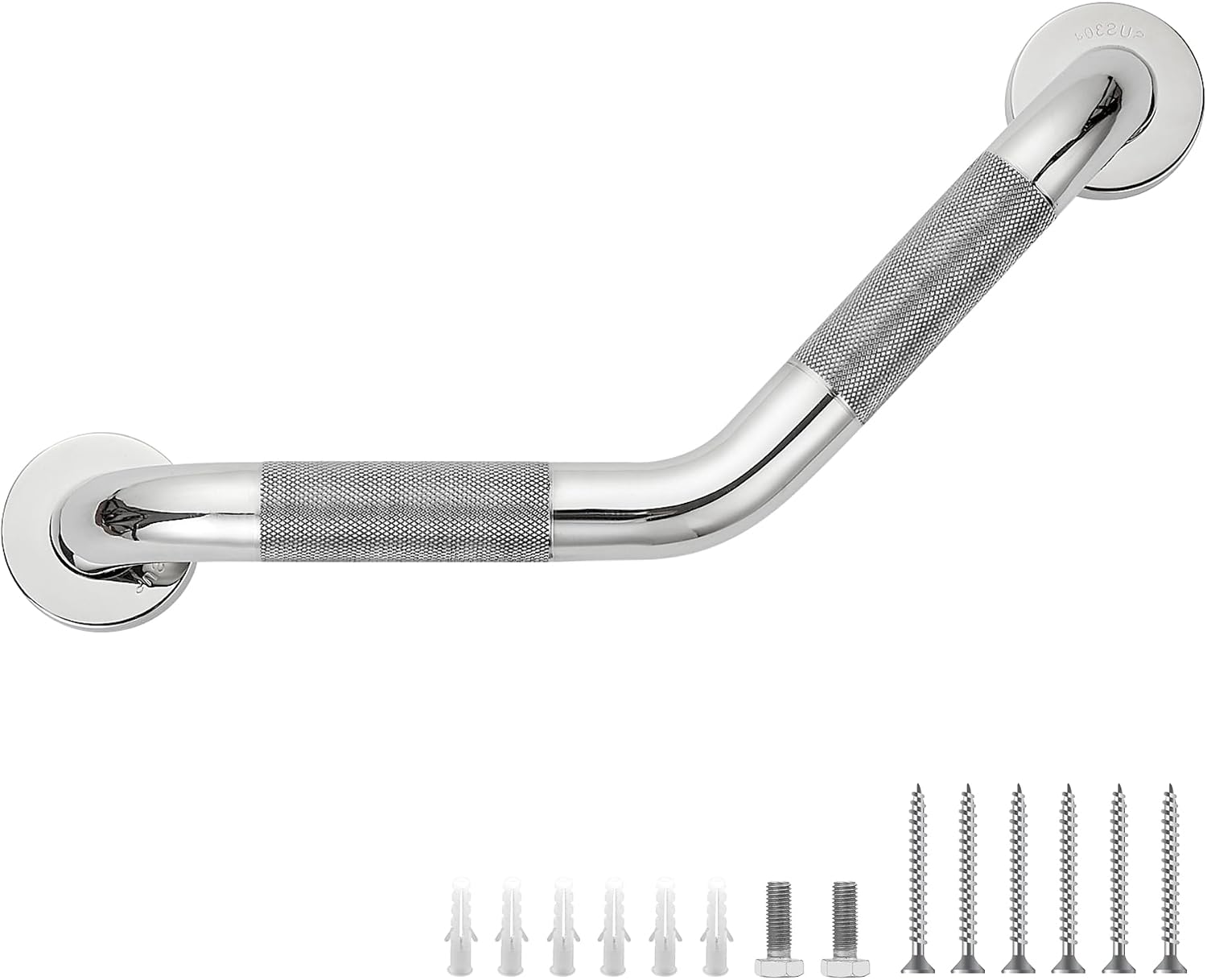 Grab Bars for Bathtubs and Showers- 1-1/4 x 16 Angled Shower Grab Bar for Seniors Knurled Stainless Steel Handicap