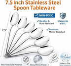 Dinner Spoon, 7.5 Inch Stainless Steel Soup Spoon for Home, Kitchen or Restaurant, Non-toxic & Mirror Polished