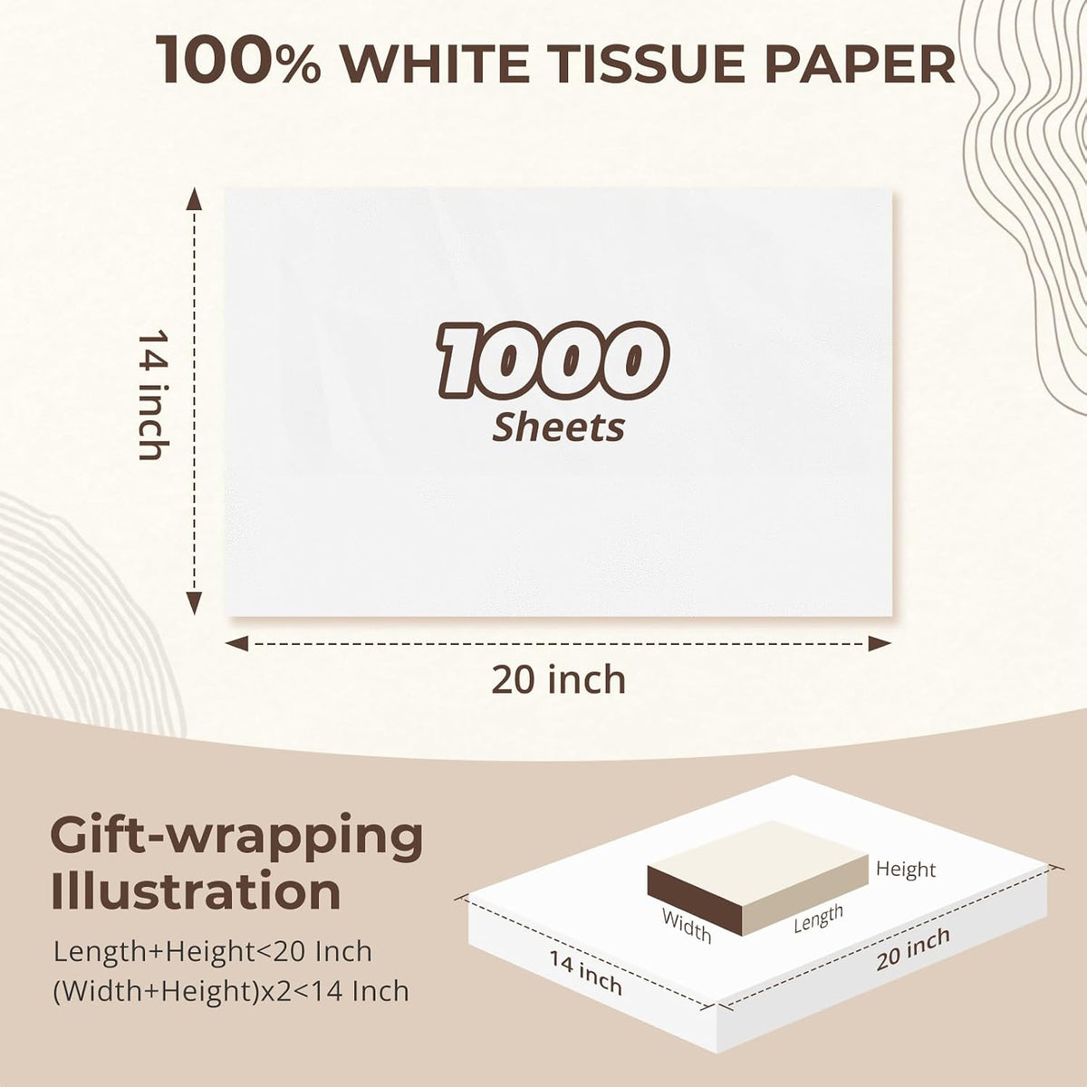1000 Sheets 14x20 White Tissue Paper Bulk for Gift Bags