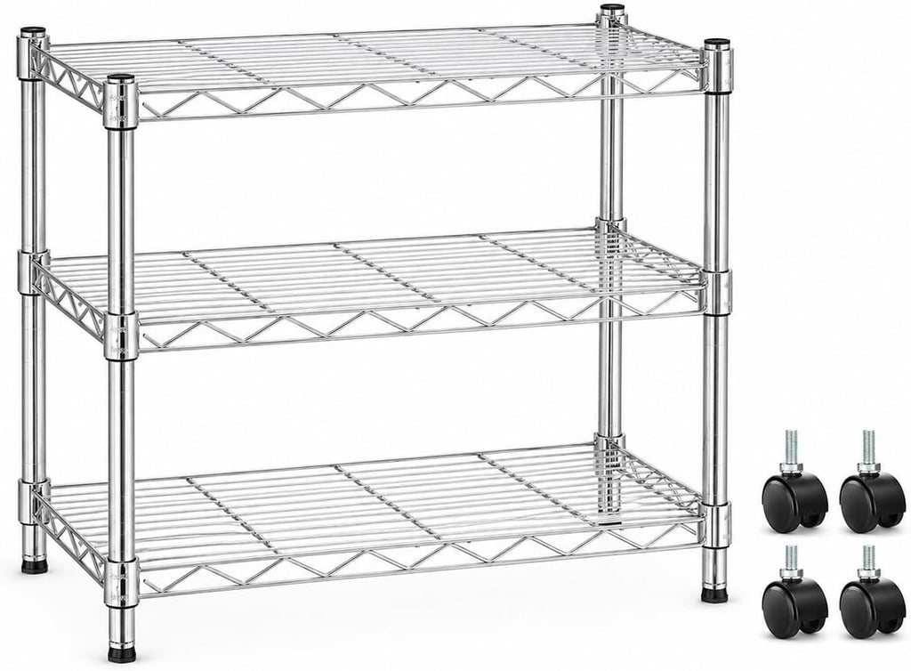 3-Tier Storage Shelves, 750 Lbs Loading Capacity, 24.02" W x 13.78" D x 21.97" H Shelving Unit for Garage, Pantry and